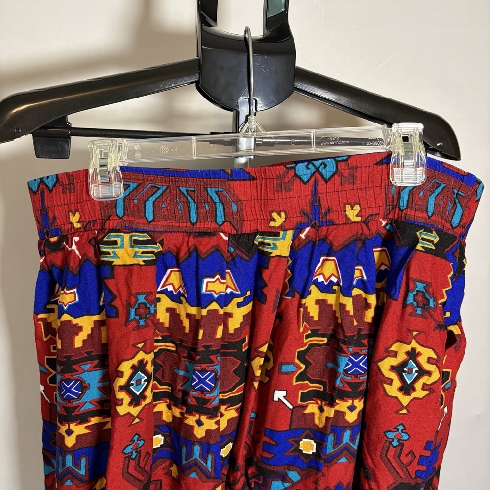 VTG Worthington Large Southwest Artsy Abstract Hippie Maxi Skirt Red 90s Pockets - Picture 6 of 10